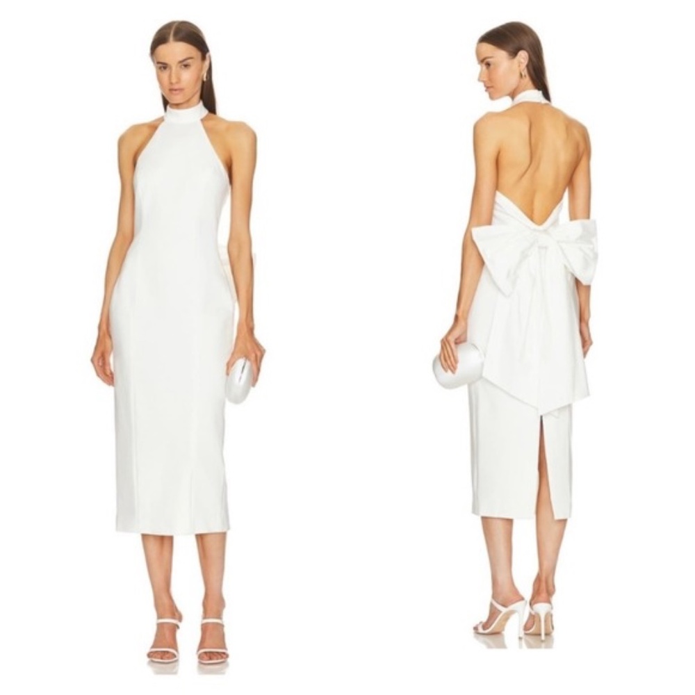 Elliatt White Halter Midi Dress with Oversized Back Bow